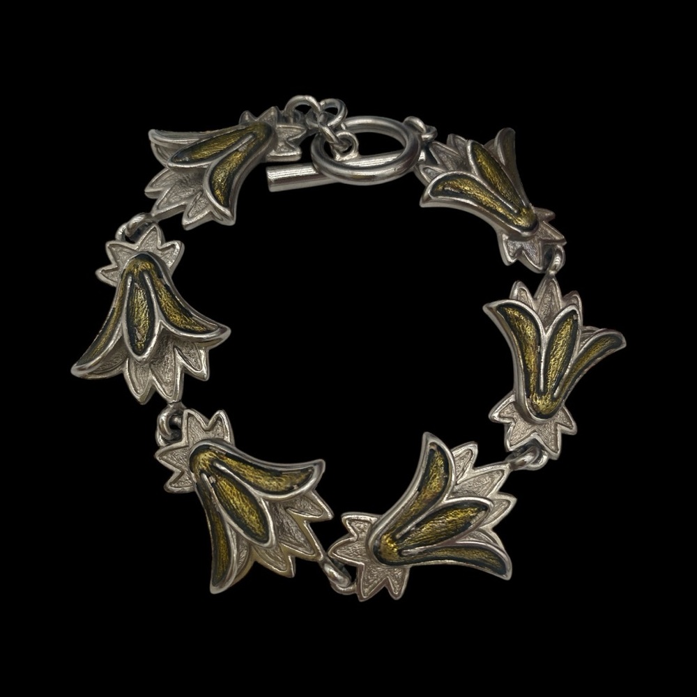 Vintage Signed Museum of Fine Arts MFA Silver-Tone Tulip Link Bracelet - Picture 1 of 5